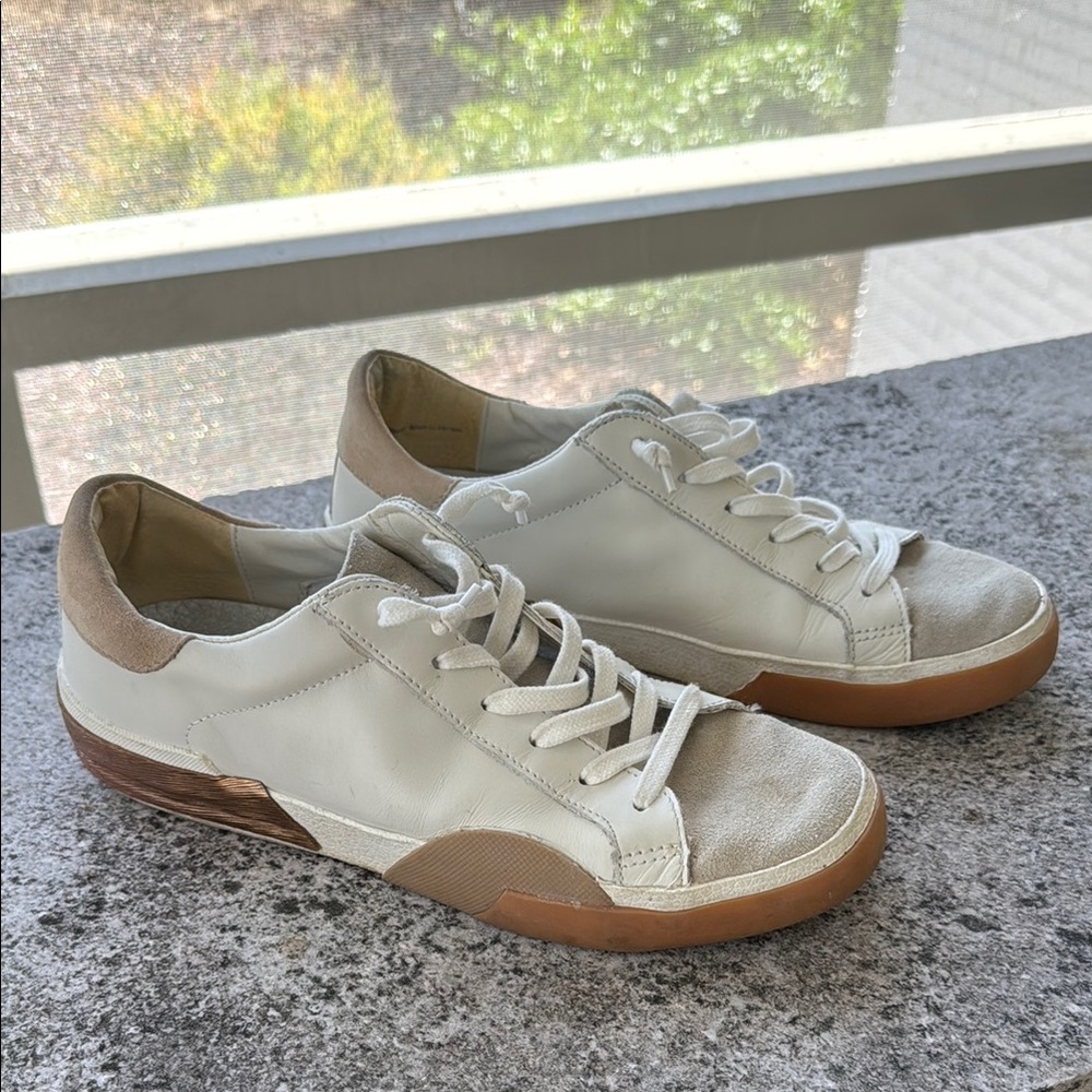 Women's White and Tan Sneakers